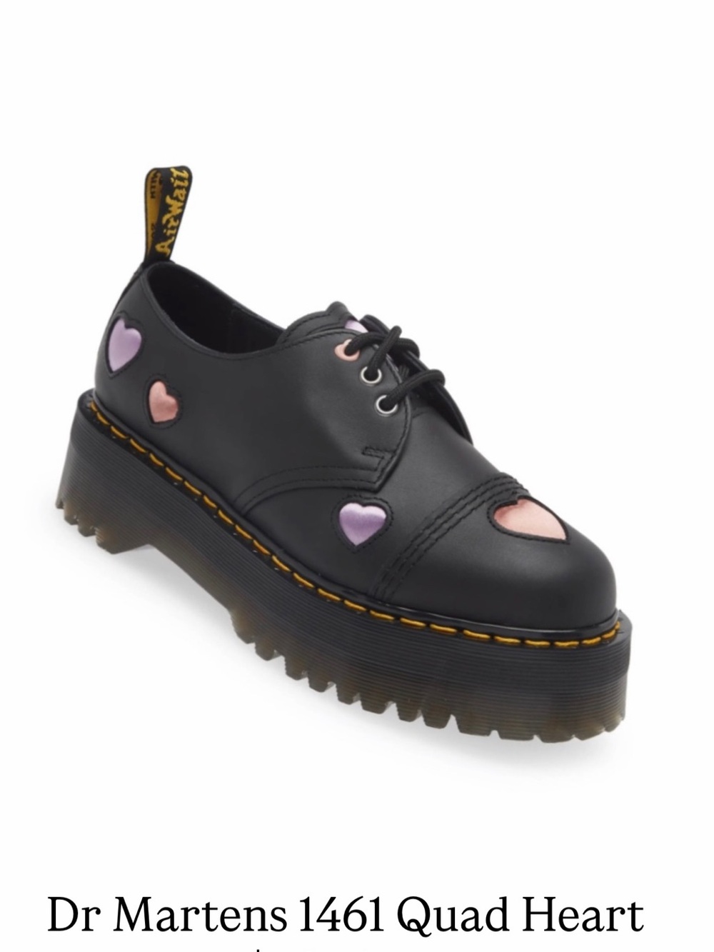 Dr Martens Black 1461 Low Quad HEARTS New in Box Size Women’s 8 EU 39